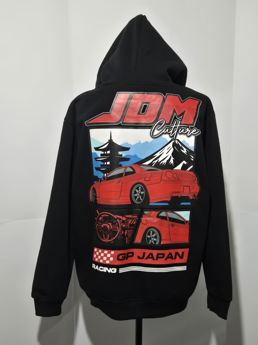 Black Hoodie with Red Racing Graphic